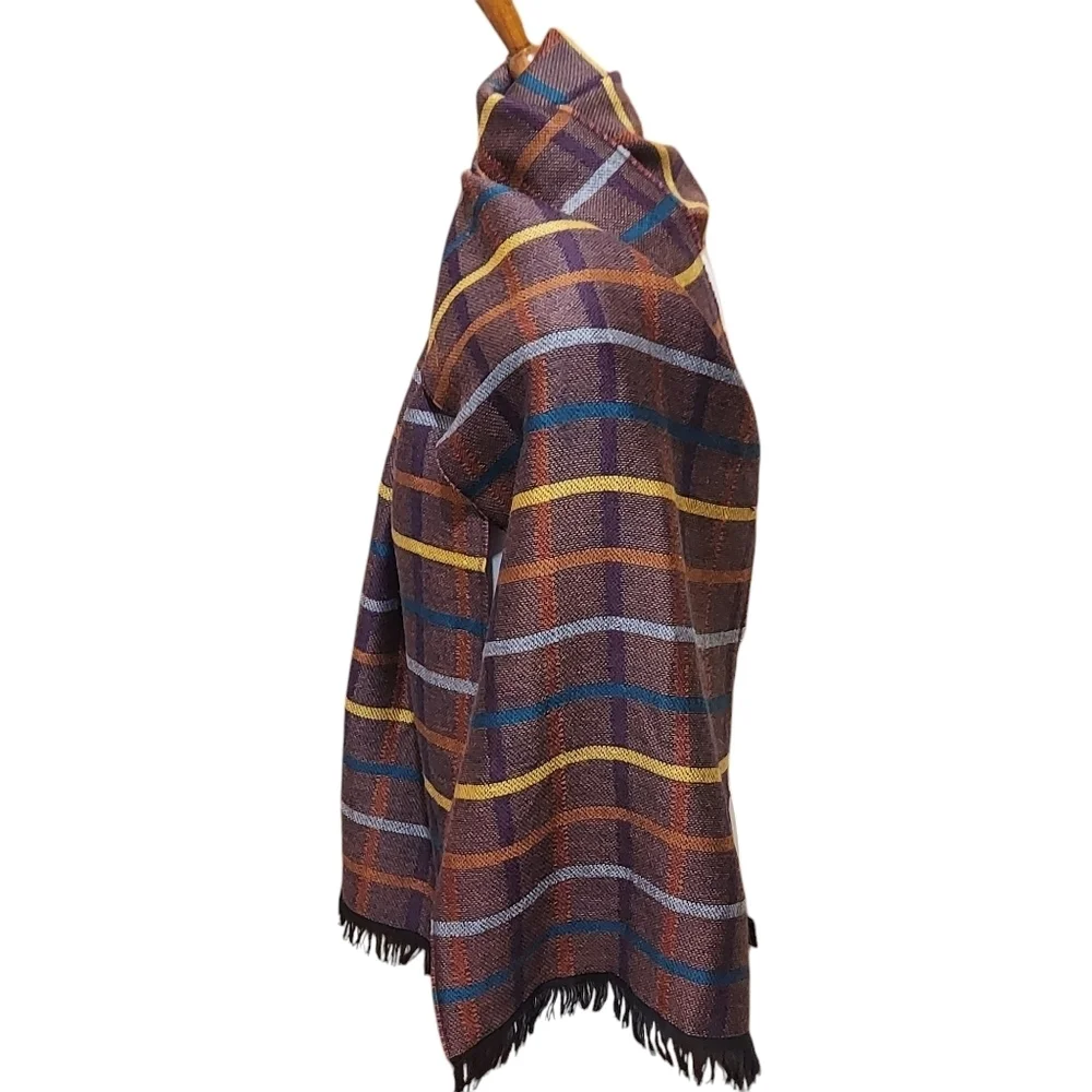 Chelsey by Joseph 100% Wool Burgundy Yellow Blue Plaid Fringed Scarf